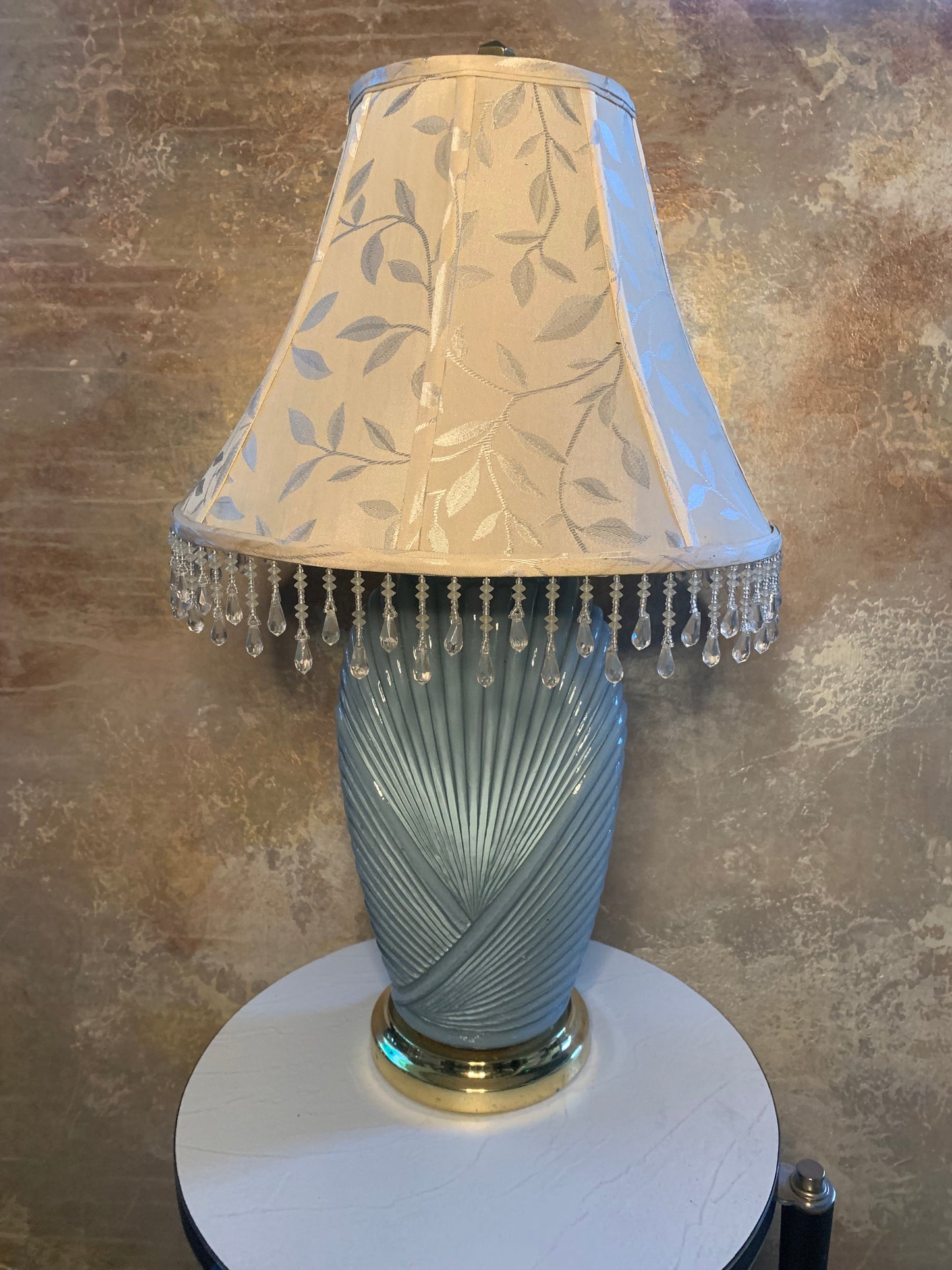 Powder Blue Shell Light Fixture with Floral Beaded Shade