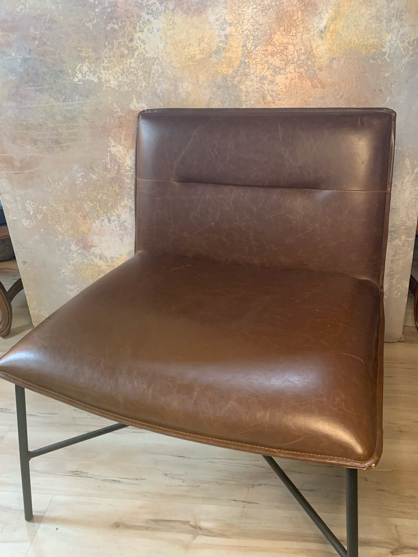 Faux Leather and Metallic Low Back Accent Chair