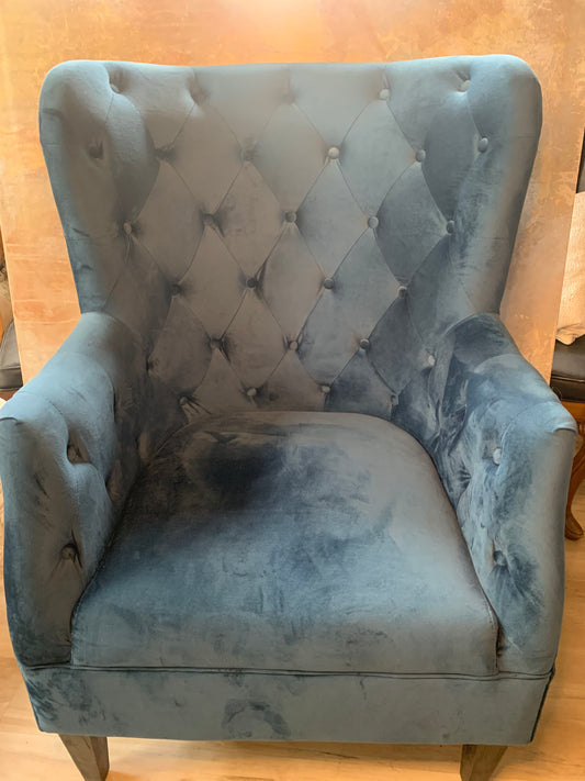 Navy Velvet and Buttoned Arm Chair