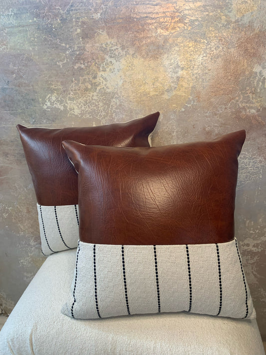 Caramel Leather Striped Accent Pillows